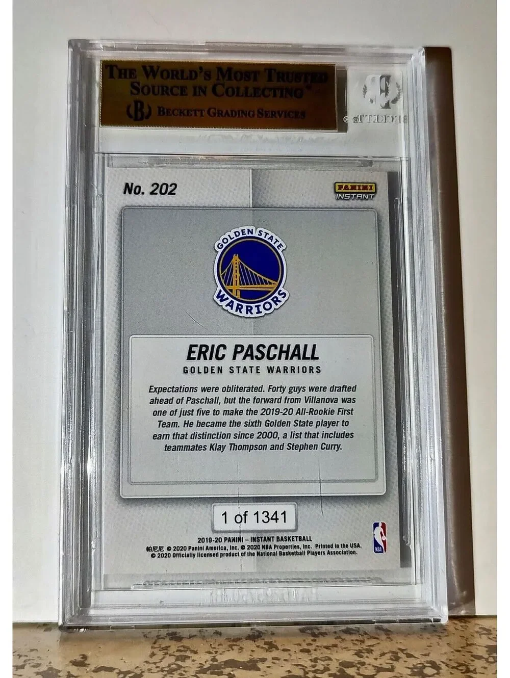Eric Paschall 2019-20 Panini NBA #202 Rookie Card 1 of 1341 BGS 9.5 Gem Warriors